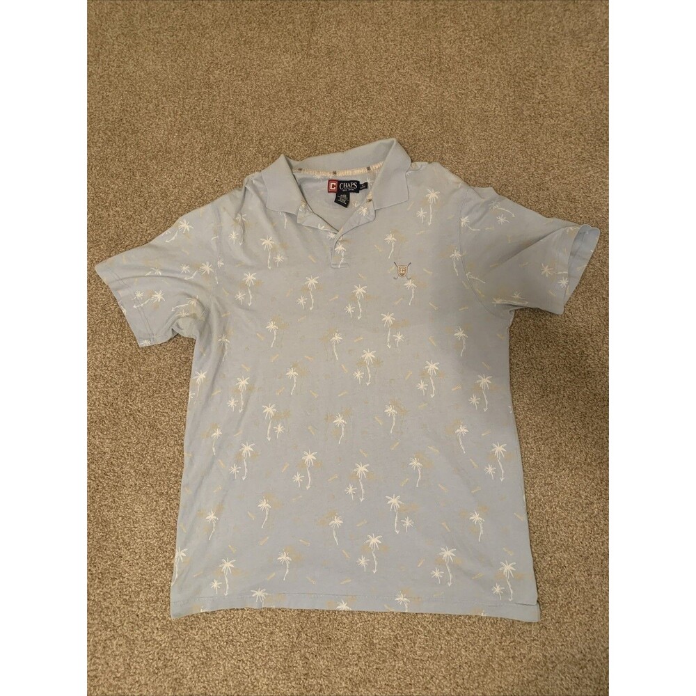 Chaps Golf Mens XL Baby Blue Short Sleeve Classicore Preppy Polo Palm Tee Print